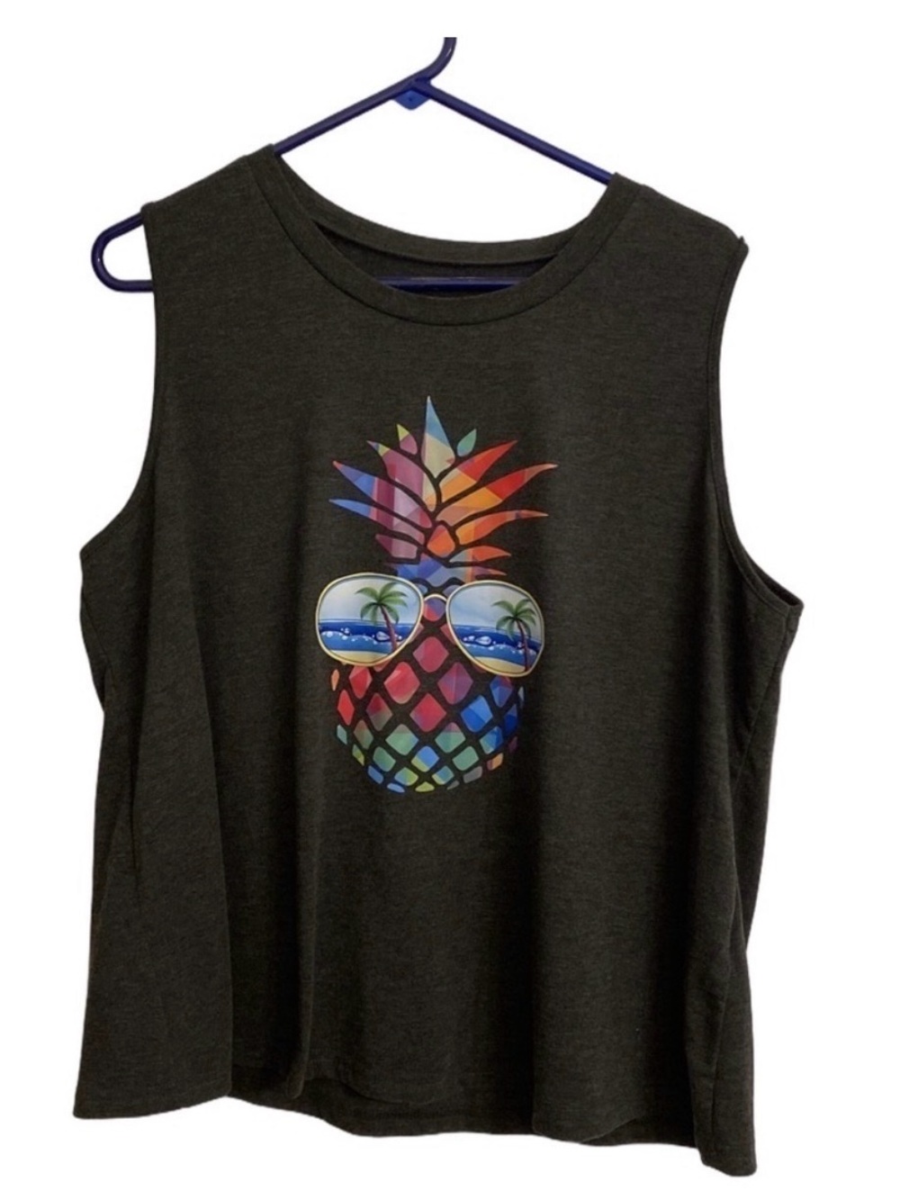 Cool Pineapple Sunglasses Graphic Muscle Tank Top Dark Grey 2XL